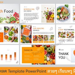 Template PowerPoint ร้านอาหาร อาหารสุขภาพ แก้ไขง่ายมากๆ สีสันสดใส ในธีมสีส้ม